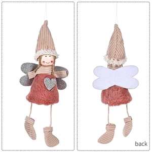 Front and back detail of plush angel ornament with pink skirt and silver heart