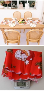 Detailed close-up of Christmas table runners with Santa print and weight measurement 51.1g
