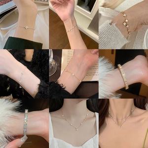 Clover Flower Jewelry For Women Copper With Zircon Plated Necklace Bracelet Bangle Earrings Luxury Elegant Style
