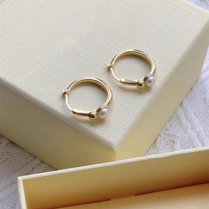 Minimalist Copper Hoop Earrings With Artificial Pearl Metal Bead And Silver Earring Post Elegant Korean Style Jewelry For Women