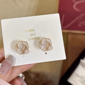 French vintage camellia flower stud earrings with elegant gold trim and enamel finish