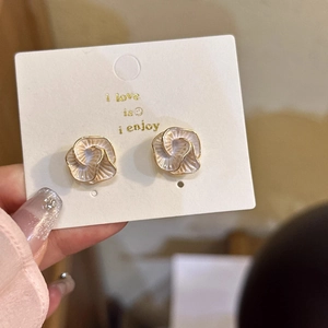 Camellia Flower Stud Earrings French Vintage Gold Plated Copper Enamel Glaze Jewelry For Women Elegant