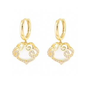 Elegant gold ruyi lock earrings with white stone inlay and shimmering crystal accents
