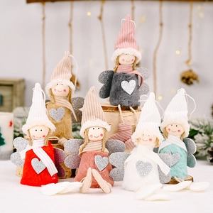 Set of 6 plush Christmas angel ornaments with sparkling wings and heart details