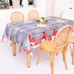 Christmas Rectangular Polyester Tablecloth Scalloped Edge Gnome Snowflake Printed Holiday Dining Table Decoration