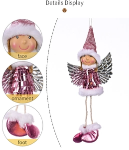Macro view of Christmas angel details including pink sequins and plush fur textures
