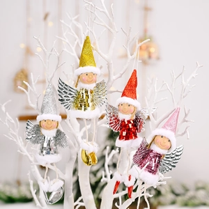 Christmas Angel Ornament Sequin Wings Girl Hanging Pendant Glitter Plush Hat For Christmas Tree Holiday Home Decor Party Gift