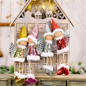 Christmas angel hanging ornaments set with glitter wings in pink gold silver red colors