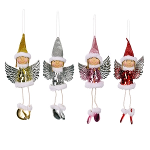 Set of four Christmas angel doll ornaments with sequins, glitter wings and pointed hats