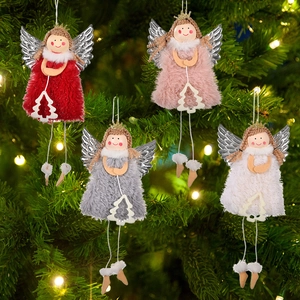 Weihnachtsengel Puppe Hängende Ornamente Silberne Flügel Plüschengel Mit Goldener Krone Und Holzbaum Für Weihnachtsbaum Dekoration