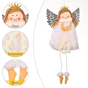 Weihnachtsengel-Puppe mit silbernen Flügeln, goldener Krone und weißem Plüschkleid Deko