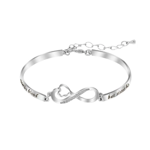 Silbernes Unendlichkeit Herz Armband mit sister by blood Gravur und Zirkonia