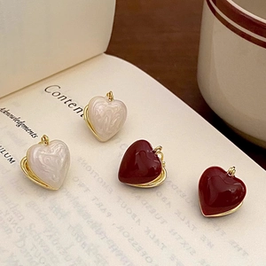 Boucles D'oreilles Cœur En Émail Vintage Français Alliage De Cuivre Huggie Hoop Rouge Blanc Crème Bijoux Élégants