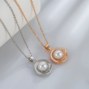 French Elegant Spiral Artificial Pearl Pendant Necklace Copper With Zircon Minimalist Plated Clavicle Chain For Women Jewelry