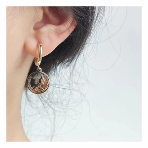 Vintage Retro Portrait Coin Pendant Earrings Copper Round Medallion Dangle Earrings For Women Fashion Jewelry