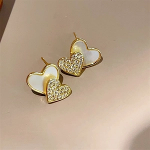Orecchini A Lobo A Cuore Con Madreperla E Zircone Rame Retro Francese Gioielli Eleganti Da Donna