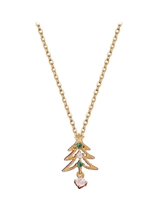 Vue détaillée d'un collier pendentif sapin de Noël doré avec zircons multicolores