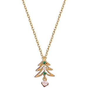 Élégant collier sapin de Noël doré avec gemmes vertes et blanches sur chaîne fine