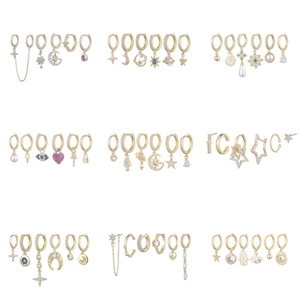 Women Copper Earrings Collection Zircon Star Moon Heart Cross Hoop Stud Jewelry Gold Plated Personalized Hip Hop Fashion Earring Post