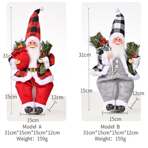 Tabla detallada de tallas para muñecos de Papá Noel con medidas de altura y anchura