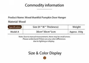Guide des tailles pour décoration de porte citrouille en bois 30x30x1cm et poids 350g