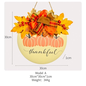 Détail de la plaque de porte en bois de 30cm pour Thanksgiving avec motif citrouille