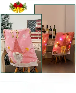 Pink Christmas chair cover with LED lights and 3D sequined gnome detail for holiday decor