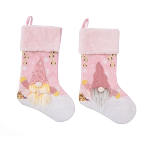 Calze natalizie rosa con gnomi luminosi e paillettes per decorazioni e regali festivi