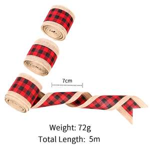 Three rolls of 7cm red and black buffalo plaid burlap ribbon for Christmas gift wrapping