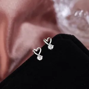 Boucles d'oreilles cœur en argent 925 avec pendentifs ronds en zircone cubique