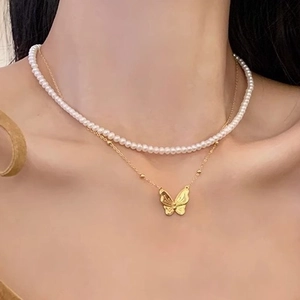 Collier Pendentif Papillon Cuivre Plaqué Or Chaîne À Billes Élégant Style Chinois Nouveau Bijoux De Clavicule Pour Femmes