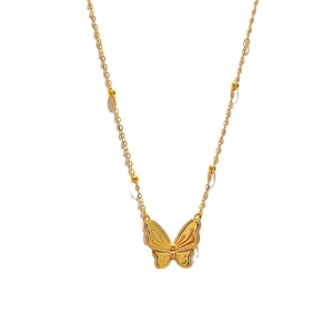 Collier élégant avec pendentif papillon doré texturé et chaîne à billes pour femme