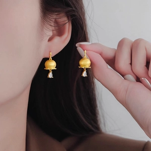 Vintage Lily Of The Valley Drop Earrings Copper Gold Plated With Water Drop Zircon Matte Finish For Women Elegant