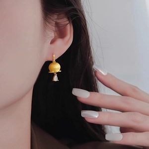 Elegant lily of the valley earrings with gold matte finish and zircon waterdrop pendant