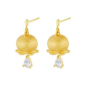 Elegant lily of the valley earrings in matte gold with clear teardrop zircon crystals