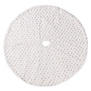 White Christmas tree skirt 116cm with silver sequins and embroidered cross pattern