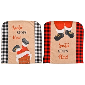 Christmas chair covers set with Santa STOPS Here print and buffalo plaid details