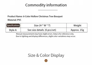 Spécifications des fleurs de Noël évidées à paillettes en PVC en lot de 6 couleurs variées