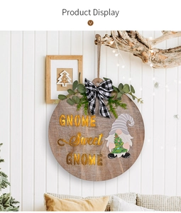 Rustic wood GNOME Sweet GNOME door hanger with buffalo plaid bow and festive greenery