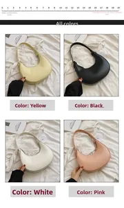 Detailed grid view of minimalist crescent underarm bags in four stylish colors