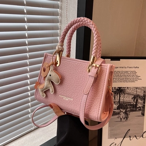 Women PU Leather Handbag Braided Handle Crossbody Tote Bag Horse Charm Accessory