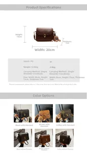 Detailed size chart and specifications for retro PU leather flap crossbody bag