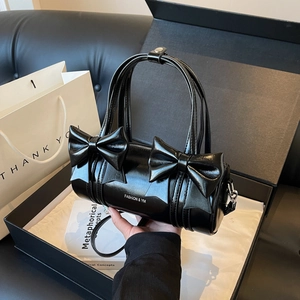 Balletcore Bow PU Leather Shoulder Crossbody Bag Fashion Ribbon Cylinder Handbag Urban Minimalist Niche Design Tote For Women
