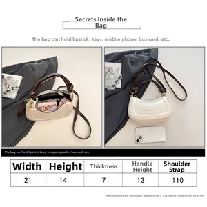 Size chart and dimensions for the minimalist crescent handbag with crossbody strap
