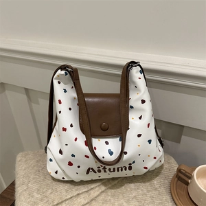 Borsa tote grande a pois con manici in pelle marrone per il pendolarismo donna