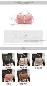 Detailed size specifications and multi-color selection for woven PU leather crossbody bags