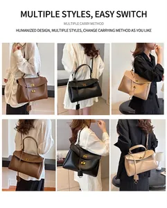 Three colors of chic top-handle flap bags shown in handheld, shoulder and crossbody styles