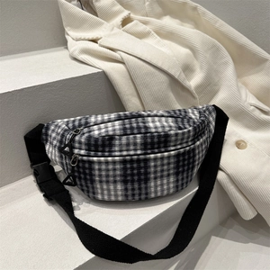 Sac Banane en Nylon à Carreaux Sac de Poitrine Décontracté Bandoulière pour Voyage Quotidien Mode Sac à Main Femmes