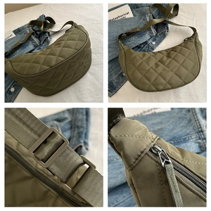 Vues détaillées du sac bandoulière matelassé en nylon vert armée avec fermetures