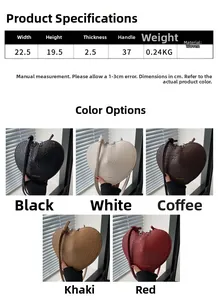 Size specifications and multi-color options for heart-shaped woven handbags in five colors
